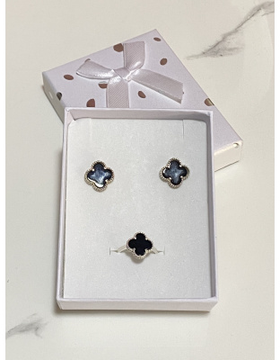 Aretes estilo Van Cleef color negro Plata925