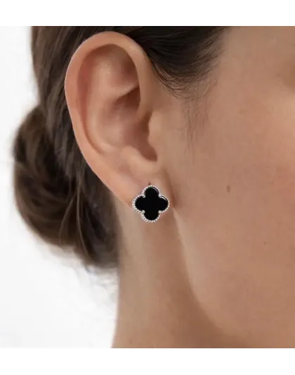 Aretes estilo Van Cleef color negro Plata925